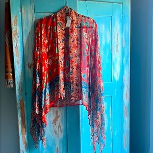 Anthropologie Orange and Blue Floral Kimono